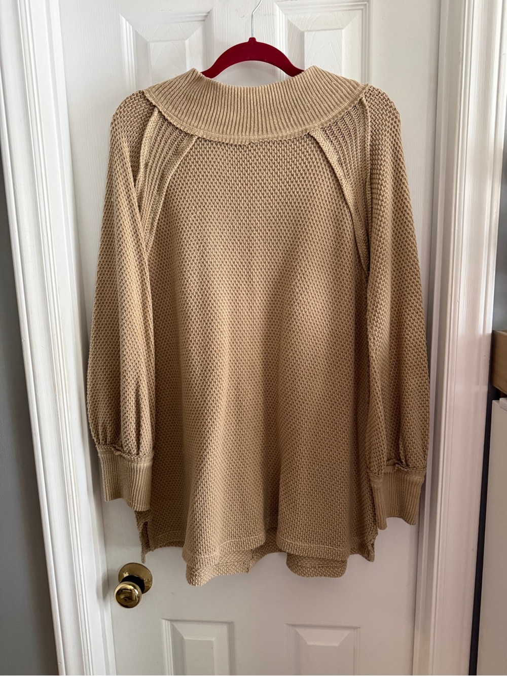 We The Free Beige Wide-Rib Collar Knit Sweater
